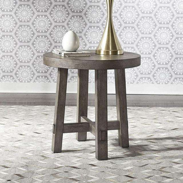 Liberty Furniture Modern Farmhouse Splay Leg Round End Table in Dusty Charcoal - Furniture World