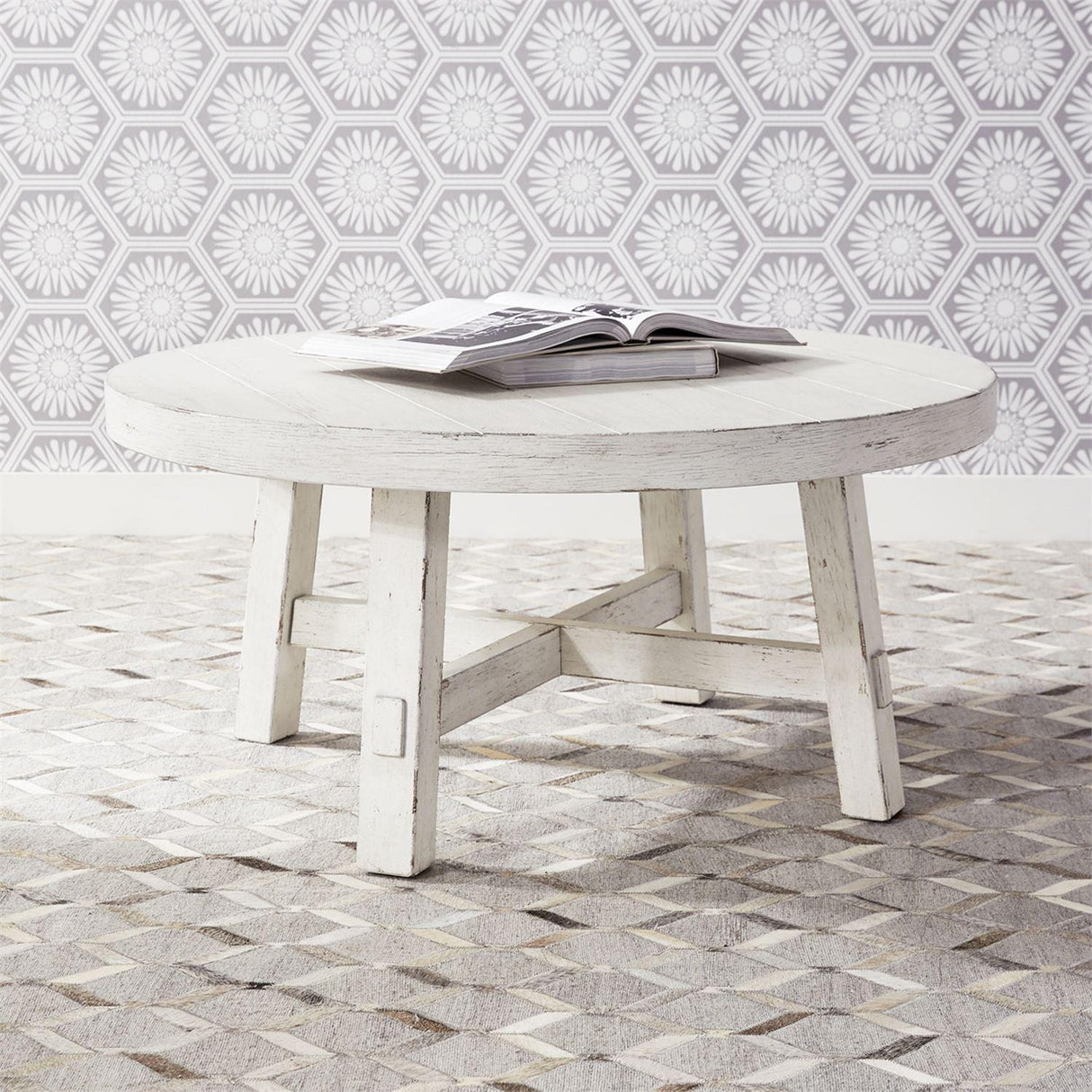 Liberty Modern Farmhouse Splay Leg Round Cocktail in Flea Market White - Furniture World
