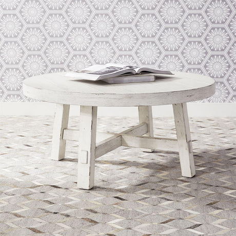 Liberty Modern Farmhouse Splay Leg Round Cocktail in Flea Market White - Furniture World