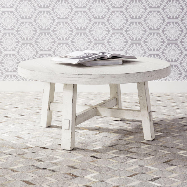 Liberty Modern Farmhouse Splay Leg Round Cocktail in Flea Market White - Furniture World