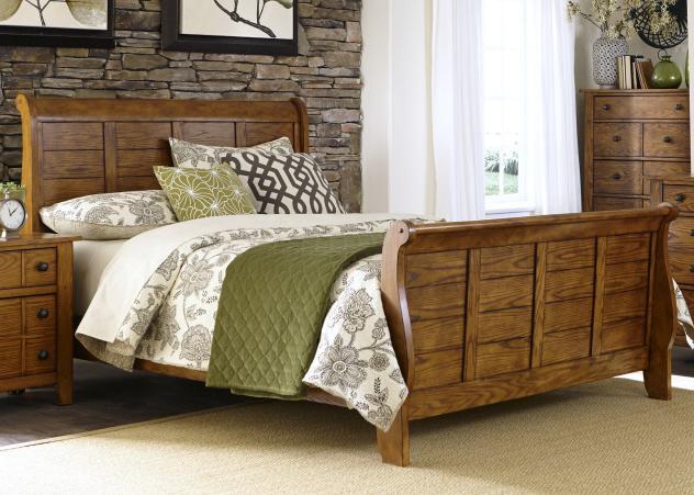 Liberty Furniture Grandpa's Cabin Queen Sleigh Bed in Age Oak - Furniture World