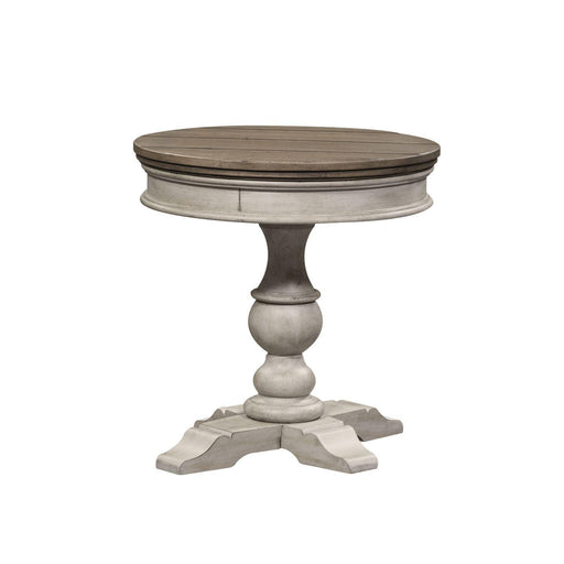 Liberty Heartland Round Pedestal Chair Side Table in Antique White - Furniture World