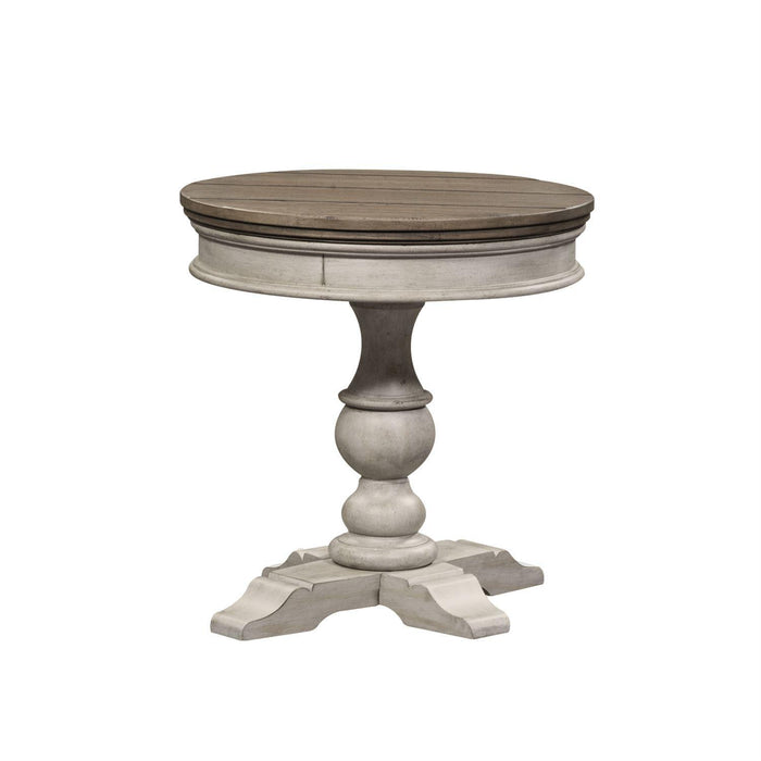 Liberty Heartland Round Pedestal Chair Side Table in Antique White - Furniture World