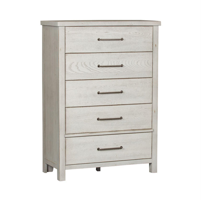 Liberty Modern Farmhouse 5 Drawer Chest in White - Furniture World
