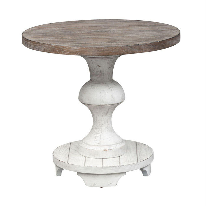 Liberty Sedona Round End Table in Heavy Distressed White - Furniture World