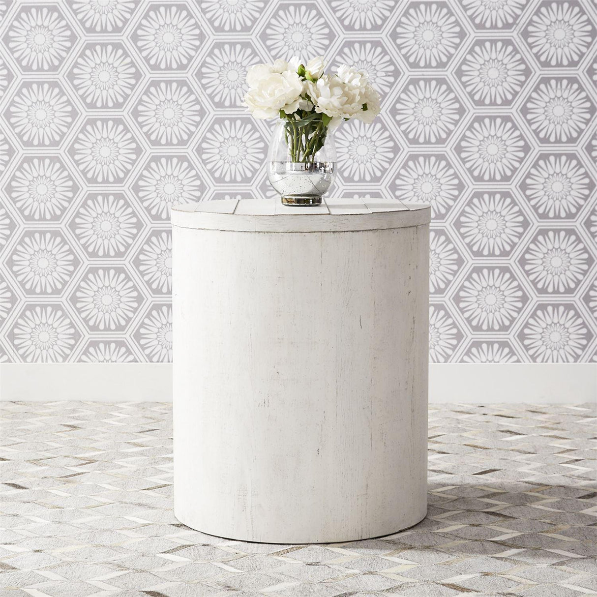 Liberty Modern Farmhouse Drum End Table in Flea Market White - Furniture World