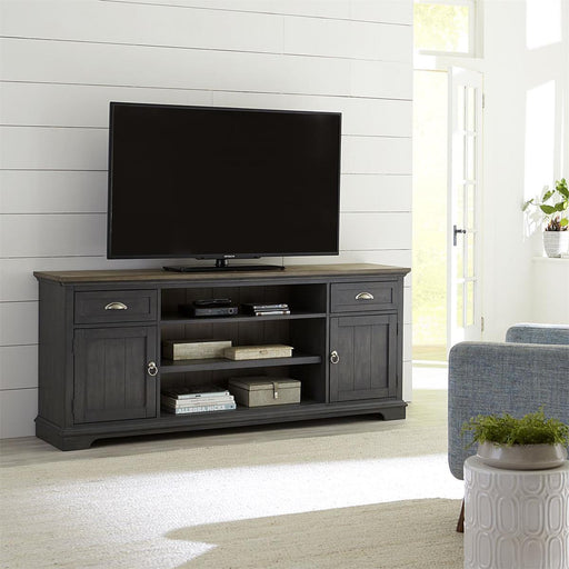 Liberty Furniture Ocean Isle 72 Inch Entertainment TV Stand in Slate with Weathered Pine - Furniture World