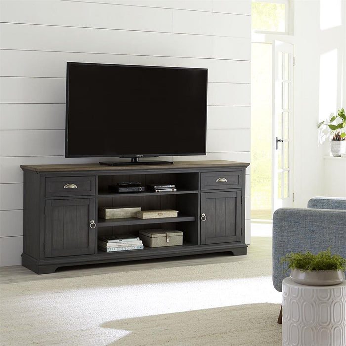 Liberty Furniture Ocean Isle 72 Inch Entertainment TV Stand in Slate with Weathered Pine - Furniture World