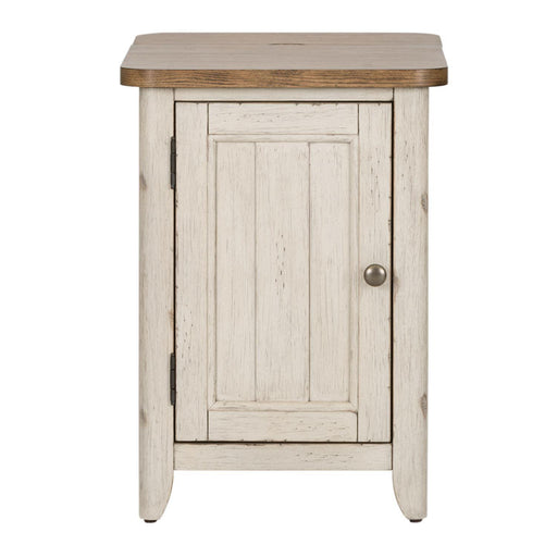 Liberty Farmhouse Reimagined Door Chair Side Table w/ Charging in Antique White - Furniture World
