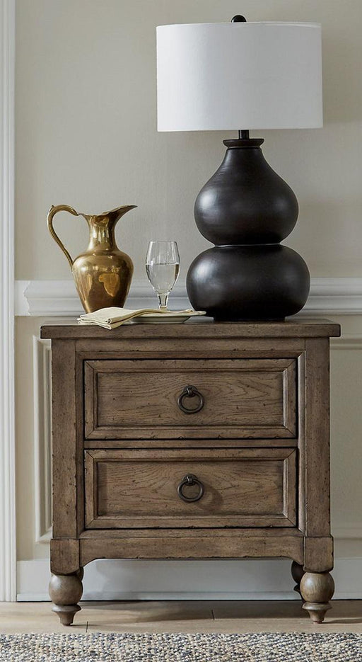 Liberty Furniture Americana Farmhouse 2 Drawer Nightstand in Dusty Taupe and Black - Furniture World