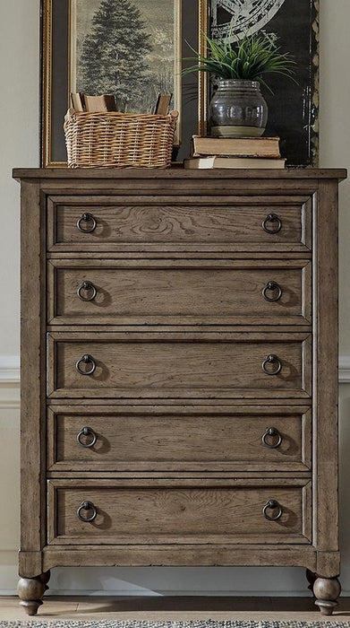 Liberty Furniture Americana Farmhouse 5 Drawer Chest in Dusty Taupe and Black - Furniture World