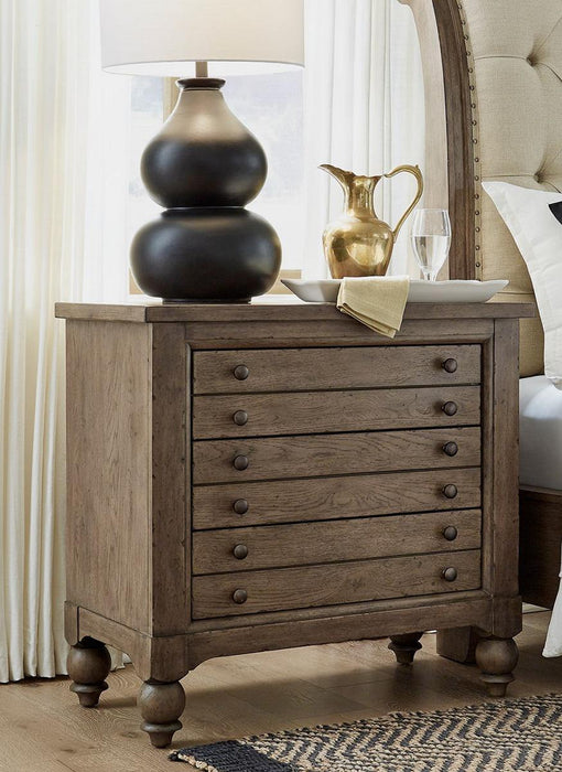 Liberty Furniture Americana Farmhouse 6 Drawer Bedside Chest in Dusty Taupe and Black - Furniture World
