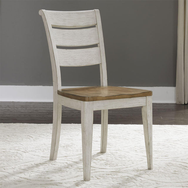 Liberty Furniture Farmhouse Reimagined Ladder Back Side Chair (RTA) in Antique White (Set of 2) - Furniture World
