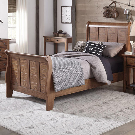 Liberty Furniture Grandpa's Cabin Youth Twin Sleigh Bed in Aged Oak - Furniture World