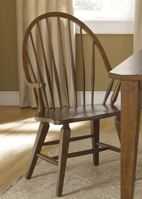 Liberty Furniture Hearthstone Windsor Back Arm Chair in Rustic Oak (Set of 2) - Furniture World