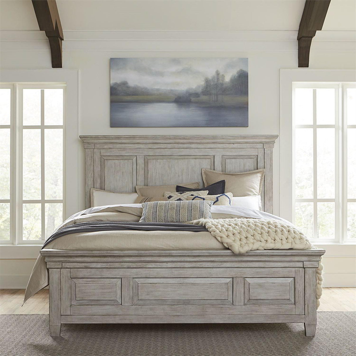 Liberty Furniture Heartland King Panel Bed in Antique White - Furniture World
