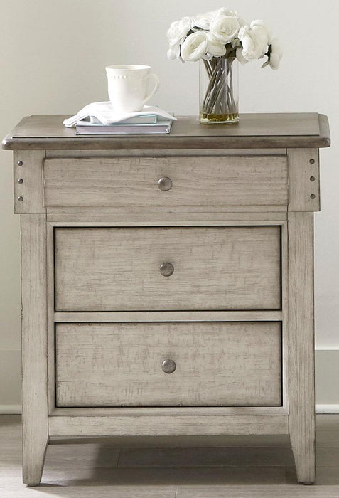Liberty Furniture Ivy Hollow 3 Drawer Nightstand w/ Charging Station in Weathered Linen - Furniture World