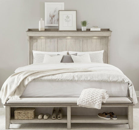 Liberty Furniture Ivy Hollow Queen Mantle Storage Bed in Weathered Linen - Furniture World