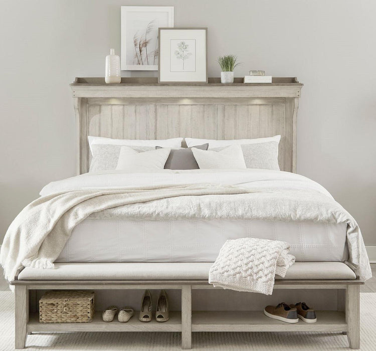 Liberty Furniture Ivy Hollow King Mantle Storage Bed in Weathered Linen - Furniture World