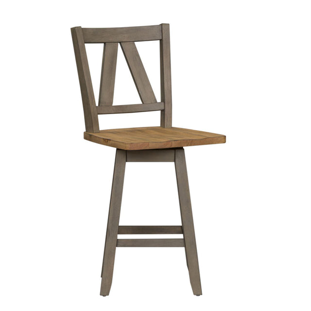 Liberty Furniture Lindsey Farm Counter Height Swivel Chair (RTA) in Gray and Sandstone (Set of 2) - Furniture World
