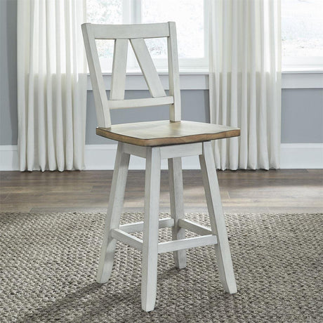 Liberty Furniture Lindsey Farm Counter Height Swivel Chair (RTA) in Weathered White & Sandstone (Set of 2) - Furniture World