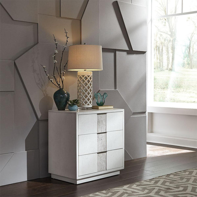 Liberty Furniture Mirage 3 Drawer Nightstand with Charging Station in Wirebrushed White - Furniture World