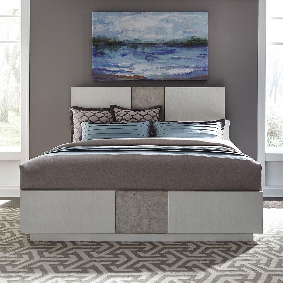 Liberty Furniture Mirage Queen Travertine Panel Bed in Wirebrushed White - Furniture World