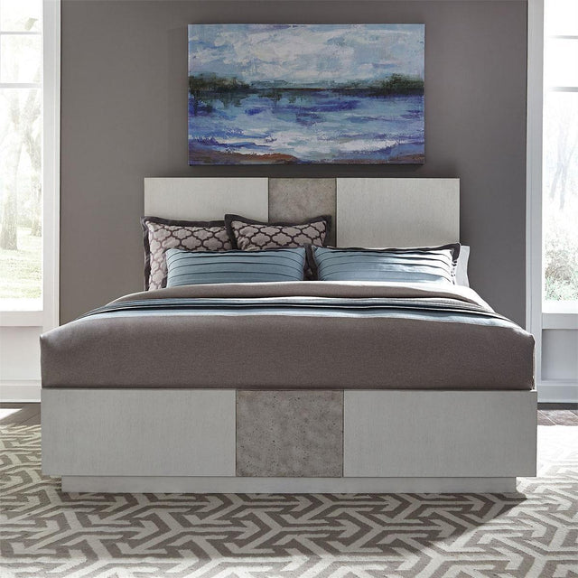 Liberty Furniture Mirage Queen Travertine Panel Bed in Wirebrushed White - Furniture World