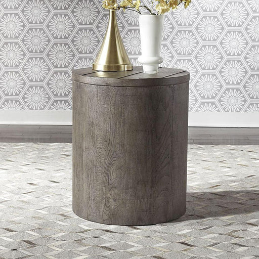 Liberty Furniture Modern Farmhouse Drum End Table in Dusty Charcoal - Furniture World