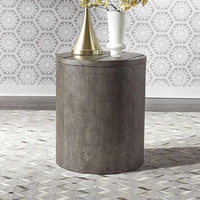 Liberty Furniture Modern Farmhouse Drum End Table in Dusty Charcoal - Furniture World