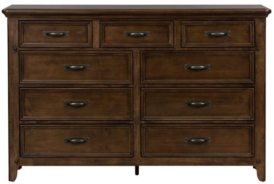 Liberty Furniture Saddlebrook 9 Drawer Dresser in Tobacco Brown - Furniture World