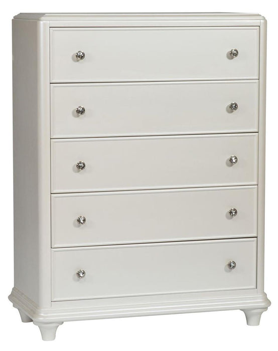 Liberty Furniture Stardust 5 Drawer Chest in Iridescent White - Furniture World