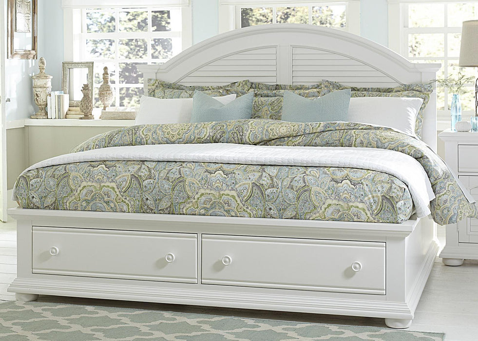 Liberty Furniture Summer House Queen with Storage Panel Bed in Oyster White - Furniture World