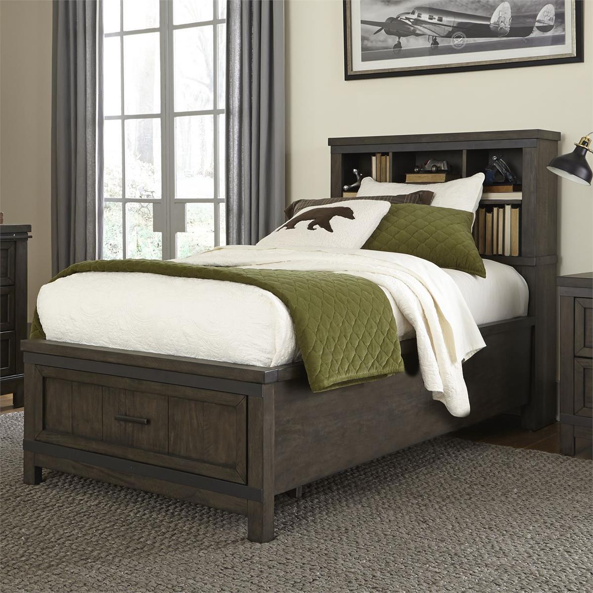 Liberty Furniture Thornwood Hills Full Bookcase Bed in Rock Beaten Gray - Furniture World
