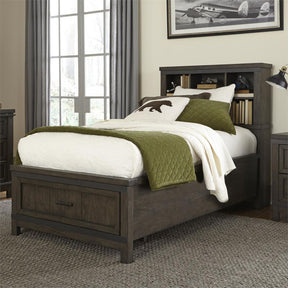 Liberty Furniture Thornwood Hills Full Bookcase Bed in Rock Beaten Gray - Furniture World