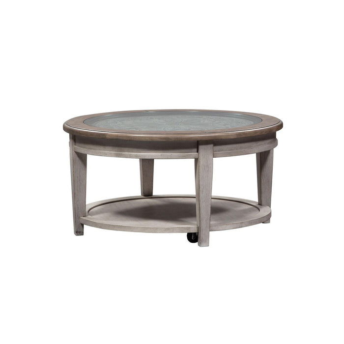 Liberty Heartland Round Ceiling Tile Cocktail Table in Antique White - Furniture World