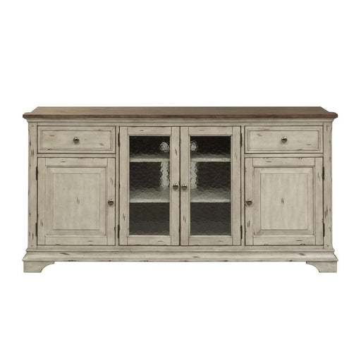 Liberty Morgan Creek Entertainment TV Stand in Antique White Finish with Wire Brushed Tobacco Accents - Furniture World