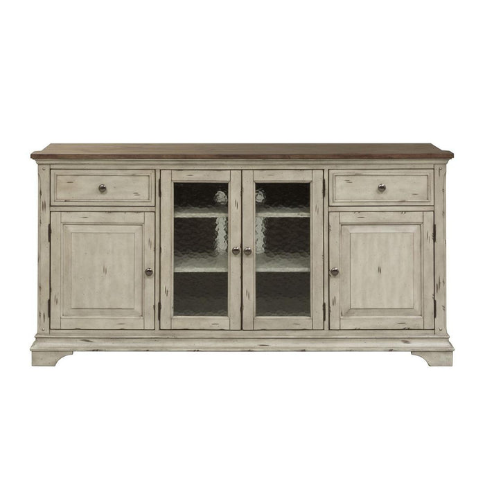 Liberty Morgan Creek Entertainment TV Stand in Antique White Finish with Wire Brushed Tobacco Accents - Furniture World