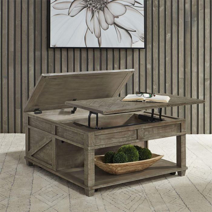 Liberty Parkland Falls Square Lift Top Cocktail Table in Weathered Taupe - Furniture World