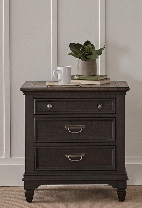 Liberty Furniture Allyson Park 3 Drawer Nightstand with Charging Station Wirebrushed Black Forest - Furniture World
