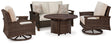 Paradise Trail Outdoor Loveseat, Lounge Chairs and Fire Pit Table - Furniture World