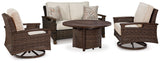 Paradise Trail Outdoor Loveseat, Lounge Chairs and Fire Pit Table - Furniture World