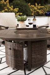 Paradise Trail Paradise Trail Fire Pit Table with 4 Nuvella Swivel Lounge Chairs - Furniture World