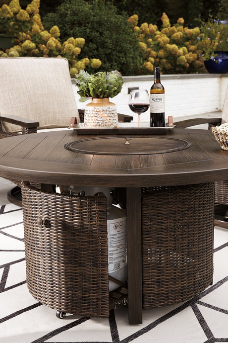 Paradise Trail Paradise Trail Fire Pit Table with 4 Nuvella Swivel Lounge Chairs - Furniture World