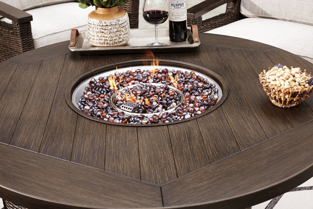 Paradise Trail Paradise Trail Fire Pit Table with 4 Nuvella Swivel Lounge Chairs - Furniture World