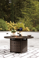 Paradise Trail Paradise Trail Fire Pit Table with 4 Nuvella Swivel Lounge Chairs - Furniture World