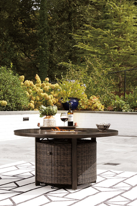 Paradise Trail Paradise Trail Fire Pit Table with 4 Nuvella Swivel Lounge Chairs - Furniture World