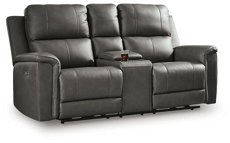 Bleckley Power Reclining Loveseat with Console - Furniture World