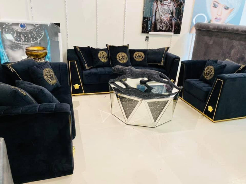 Sofa Custom Salone Sofa In Versace Carre White Fabric and Versace Gold –  Fine et Flair Furniture, Inc.