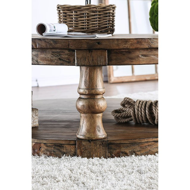 Mika Antique Oak Coffee Table w/ Cushion Top - Furniture World